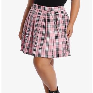 Pink Plaid Pleated Chain Skirt Plus Size 4